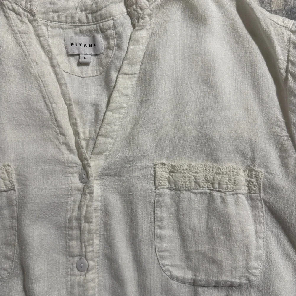 Piyama Maggie - Cotton - Lyocell Linen - Coconut White with Daisy Trim - Picture 3 of 4
